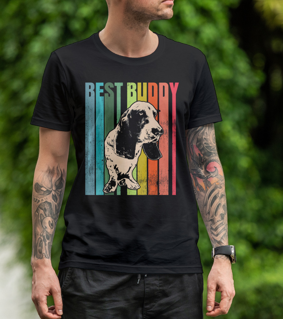 Best Buddy Vintage Basset Hound Retro Stripes T-Shirt
