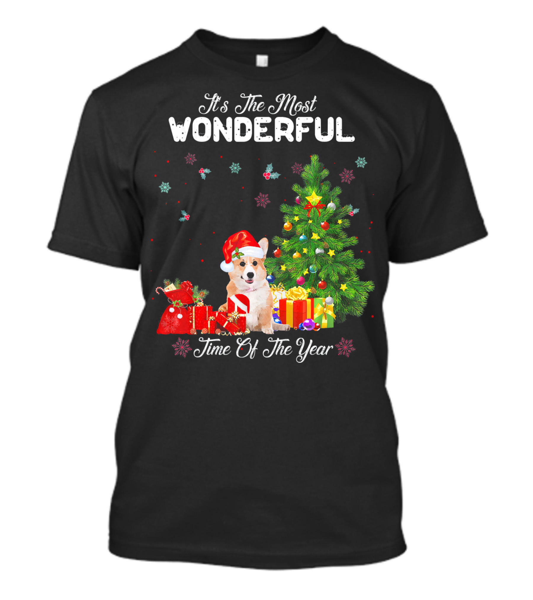 It's The Most Wonderful Time Of The Year Corgi Christmas Tree Snowflakes T-Shirt