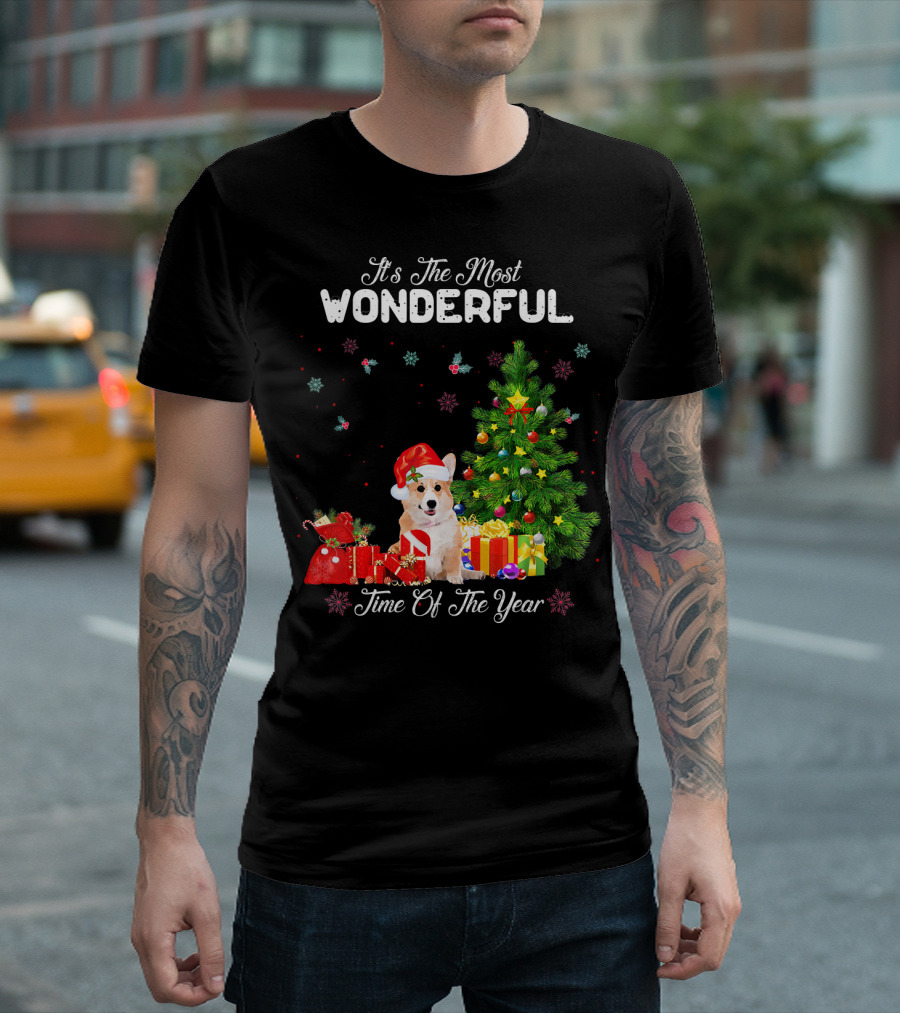 It's The Most Wonderful Time Of The Year Corgi Christmas Tree Snowflakes T-Shirt