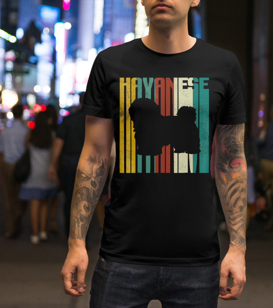 Vintage Havanese Silhouette Retro Stripes T-Shirt