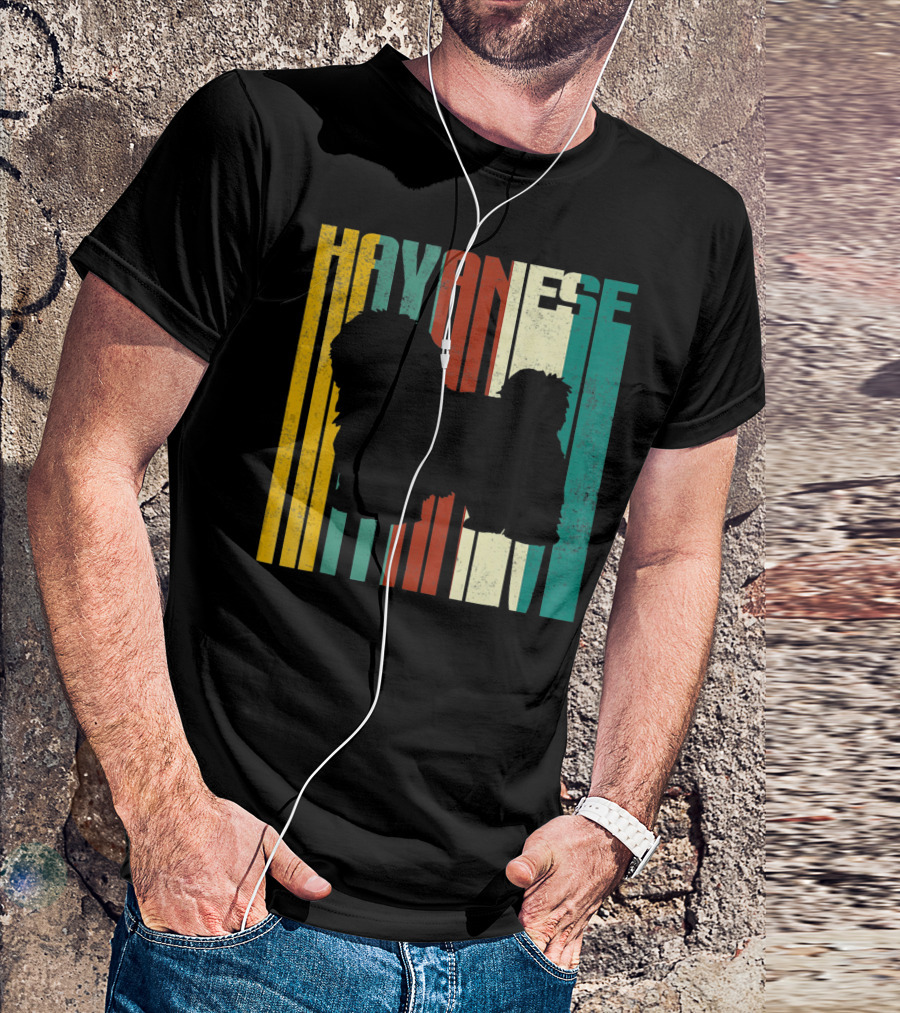 Vintage Havanese Silhouette Retro Stripes T-Shirt