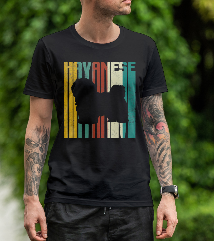Vintage Havanese Silhouette Retro Stripes T-Shirt