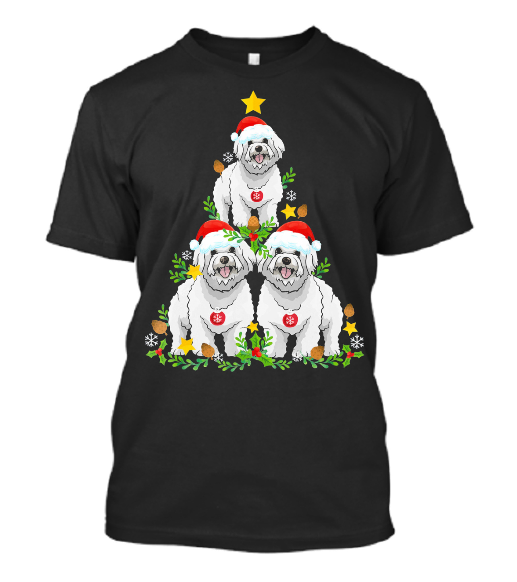 Funny Havanese Dogs Wearing Santa Hats Forming Christmas Tree T-Shirt