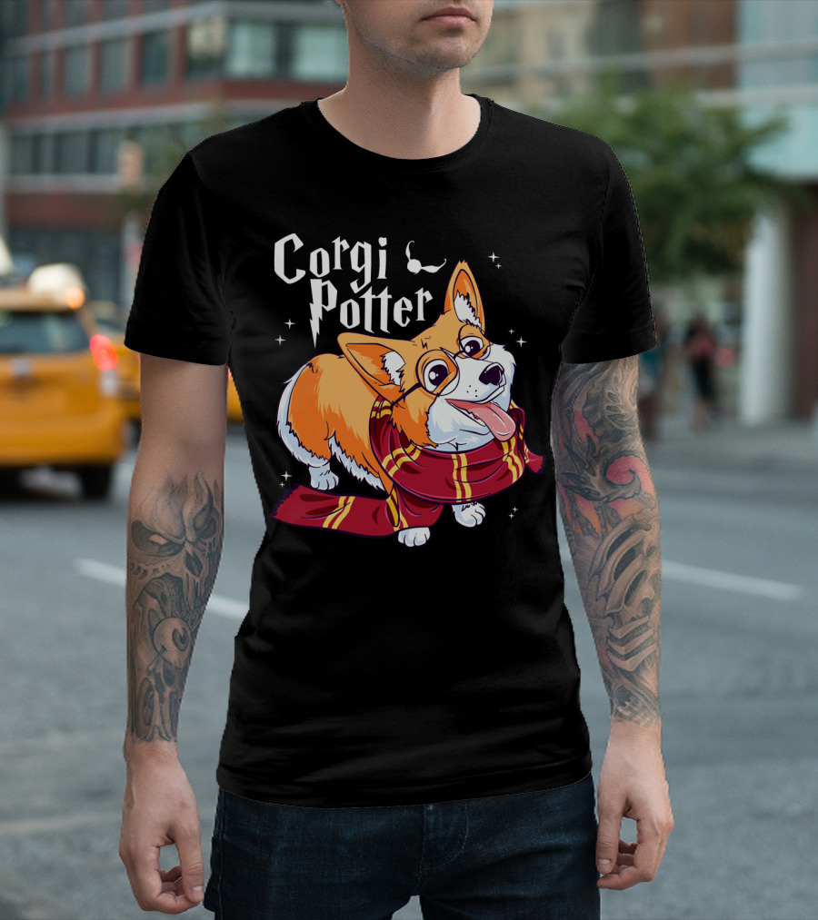Corgi Potter Harry Pawter Cute Corgi Dog in Scarf T-Shirt