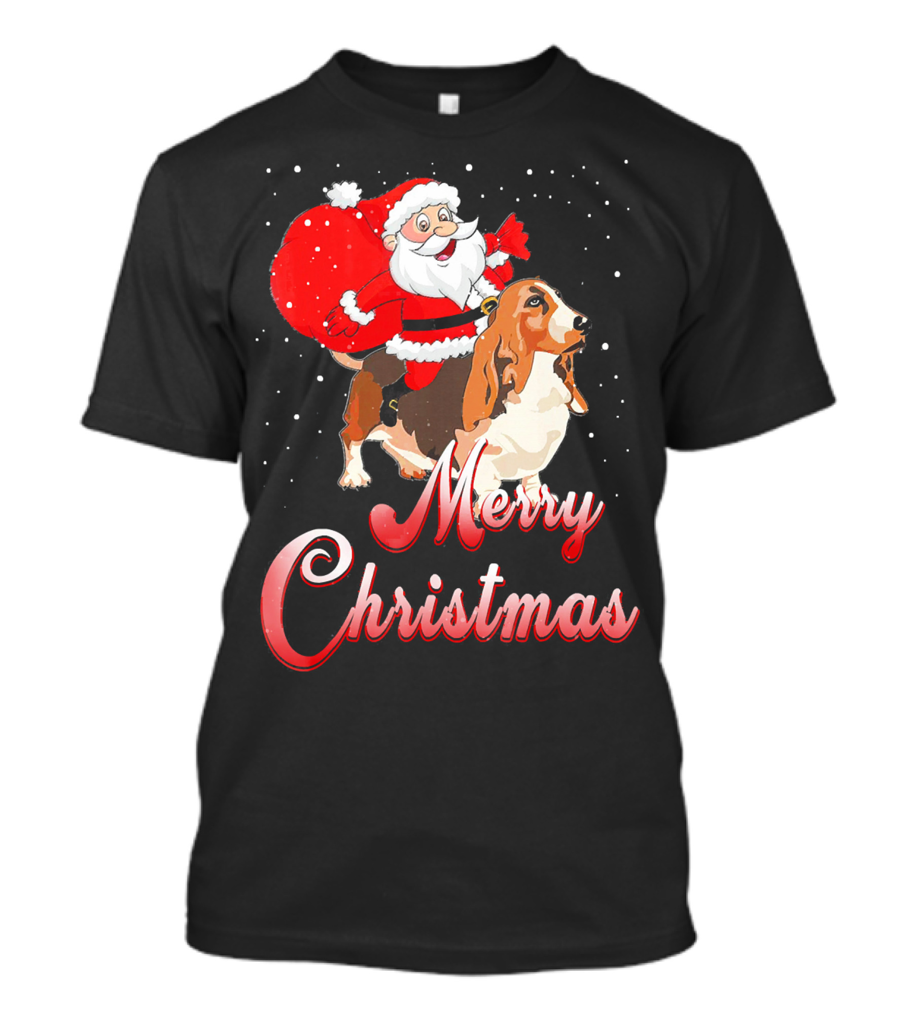 Merry Christmas Santa Riding Basset Hound T-Shirt