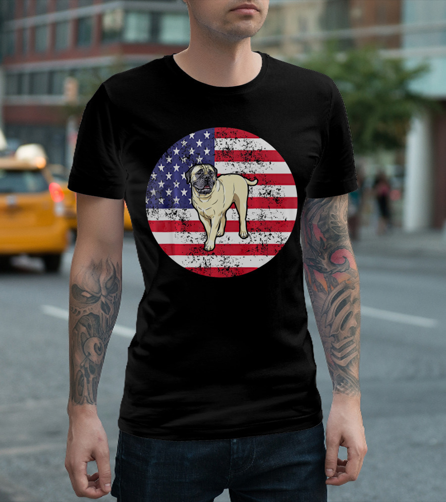 4th Of July American Flag Bull Dog T-Shirt