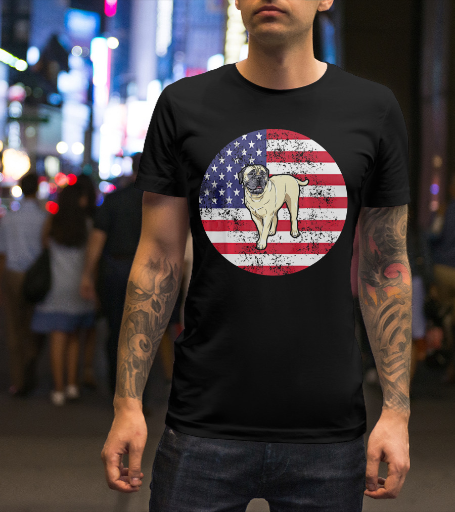 4th Of July American Flag Bull Dog T-Shirt