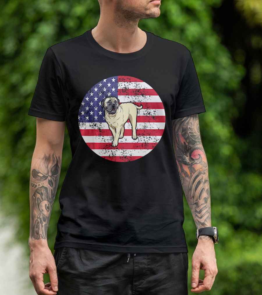 4th Of July American Flag Bull Dog T-Shirt