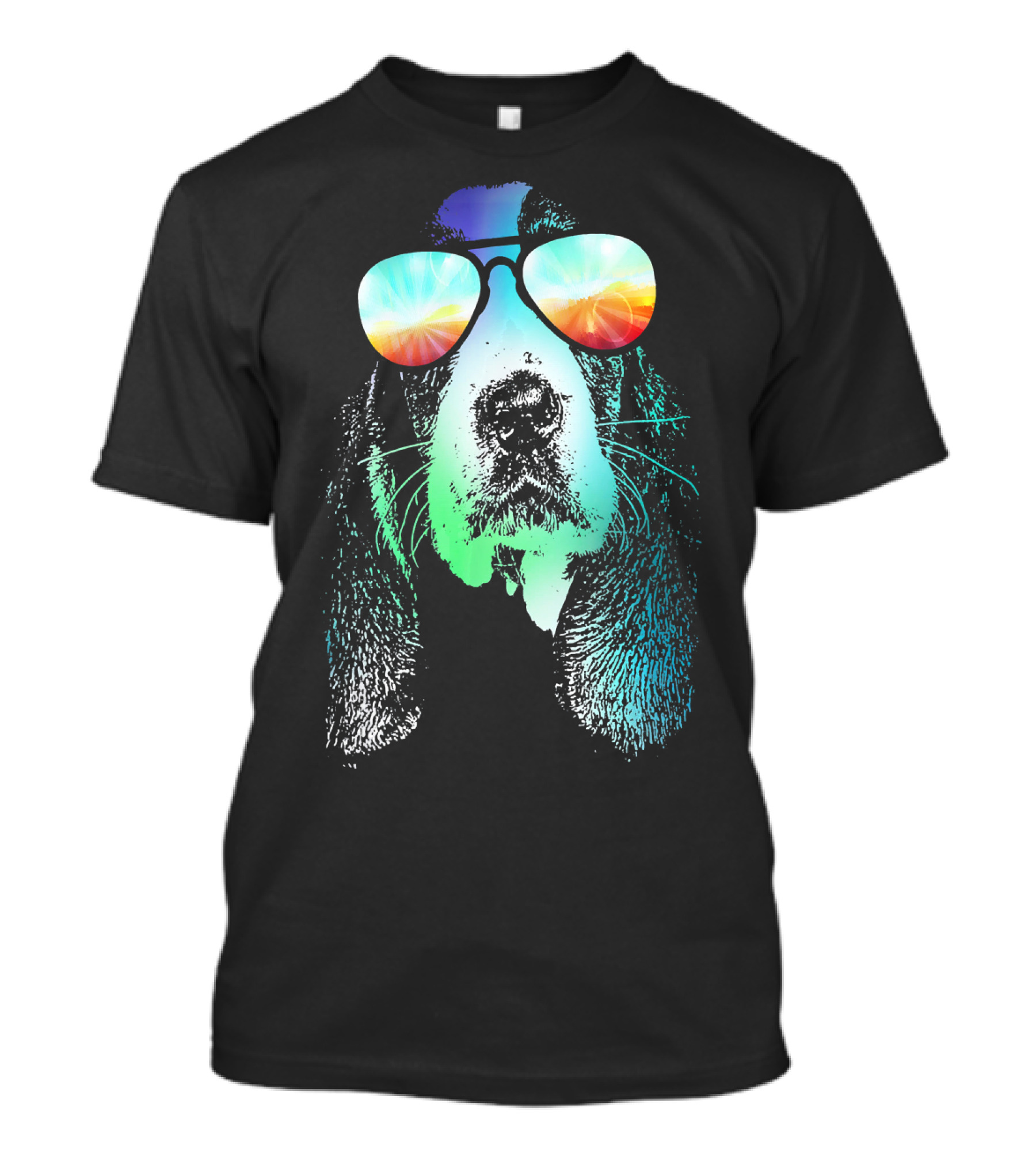 Basset Hound Neon Dog With Colorful Sunglasses T-Shirt