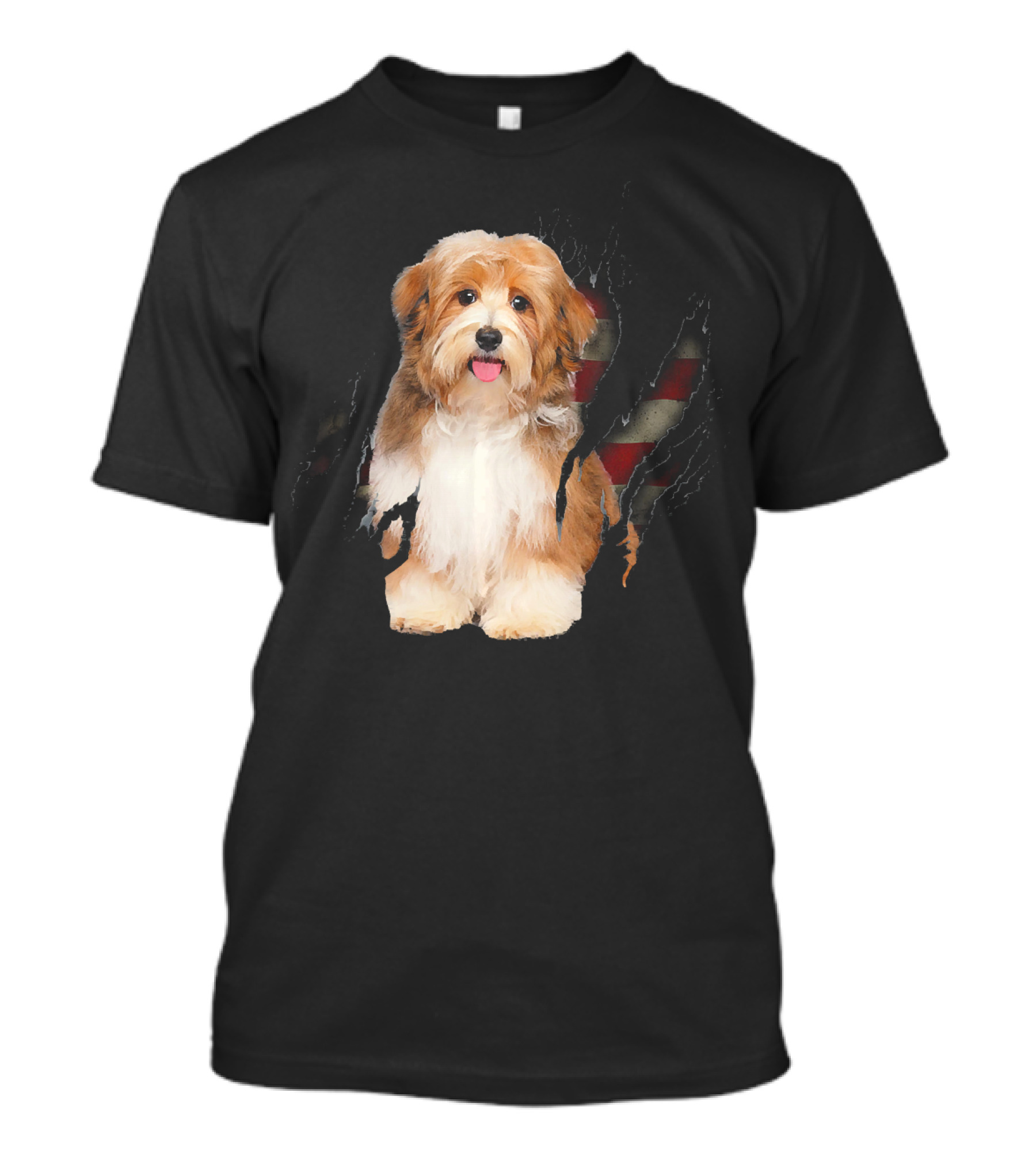 Havanese Dog With American Flag Inside T-Shirt