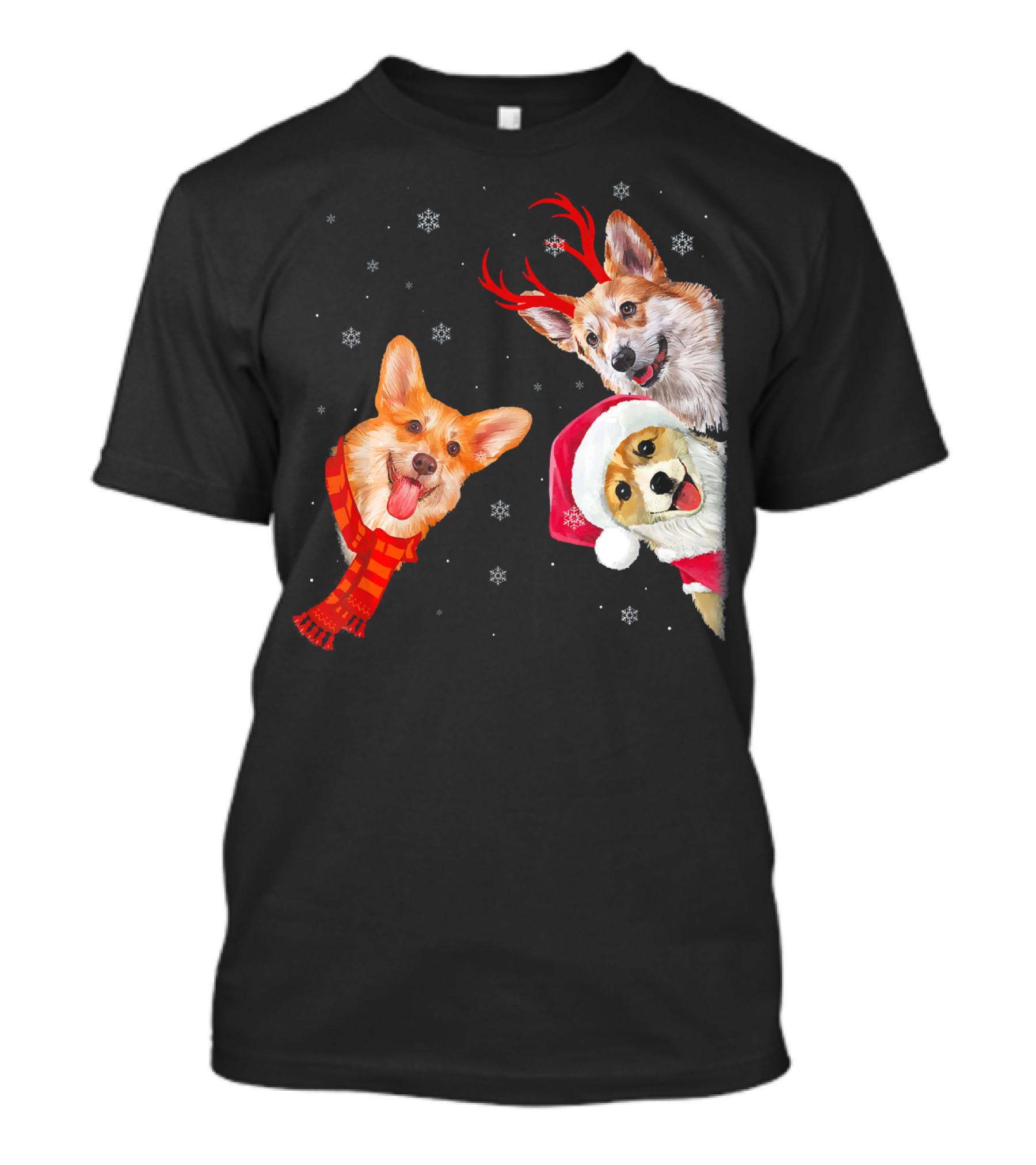 Tee89s Corgi Holiday Fun Facts With Festive Santa Hats And Reindeer Antlers T-Shirt