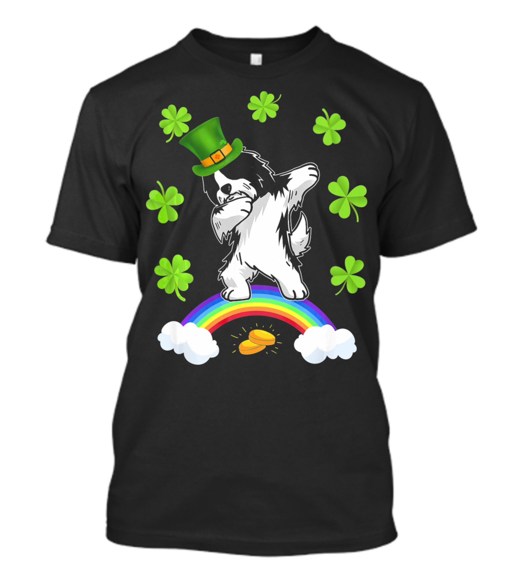 St Patricks Day Dabbing Irish Dog With Shamrocks And Rainbow T-Shirt