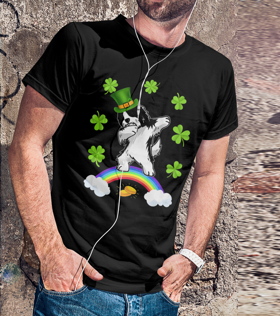 St Patricks Day Dabbing Irish Dog With Shamrocks And Rainbow T-Shirt