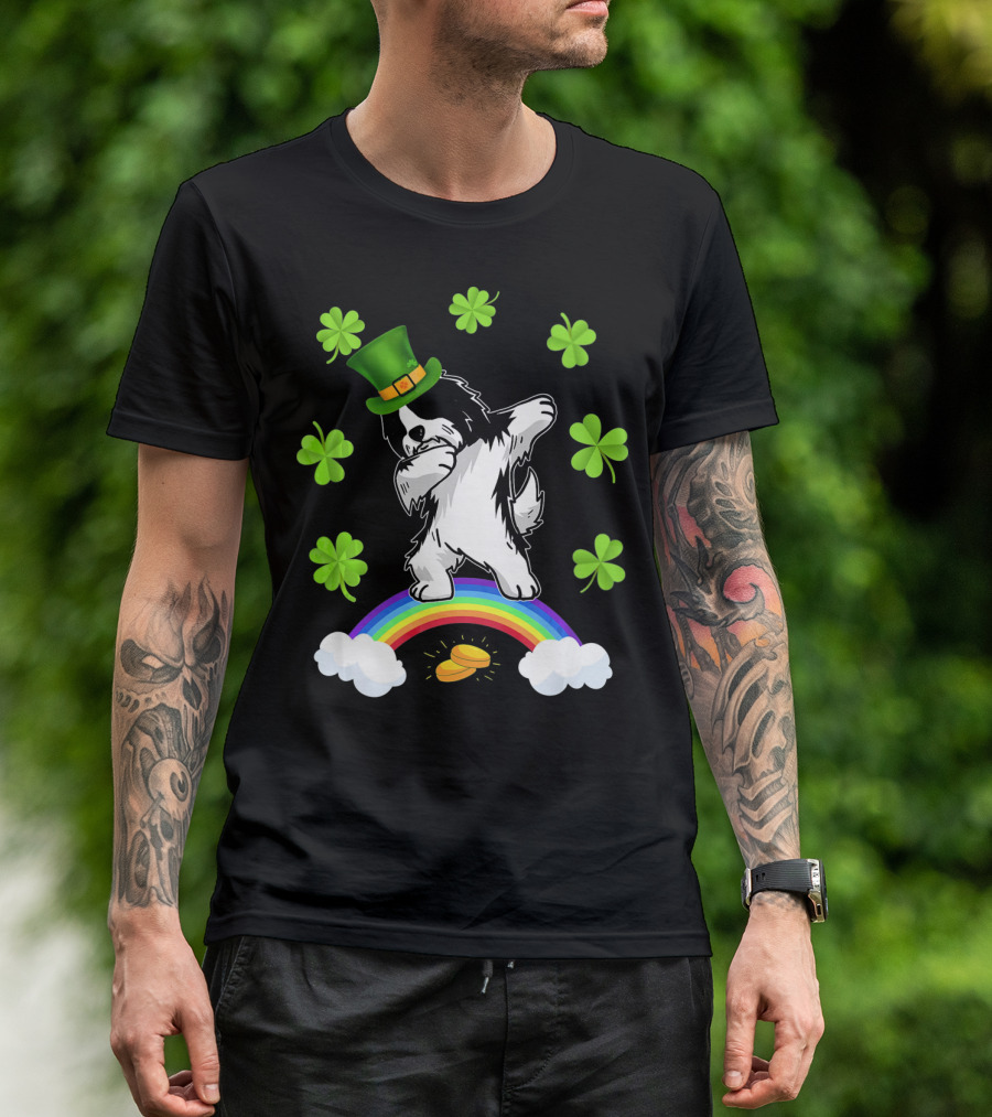 St Patricks Day Dabbing Irish Dog With Shamrocks And Rainbow T-Shirt