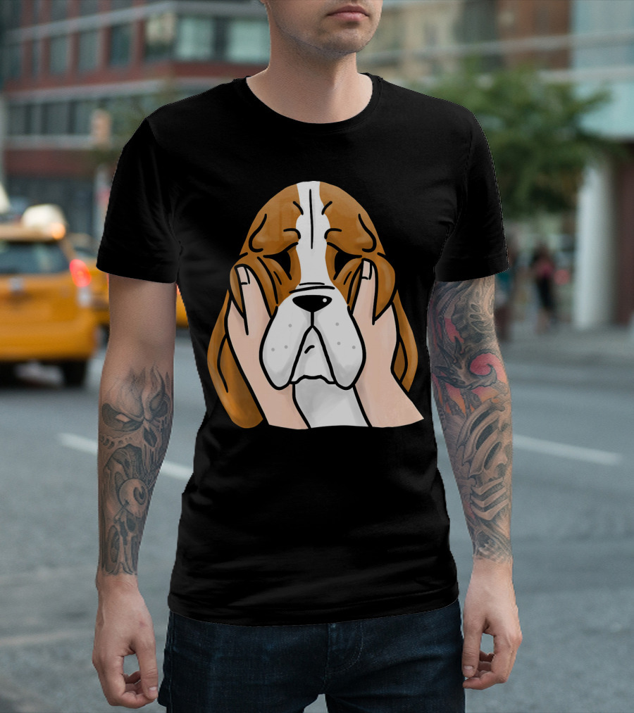 Basset Hound Chubby Cheeks Adorable Dog Face With Hands T-Shirt