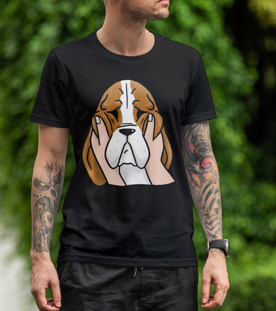 Basset Hound Chubby Cheeks Adorable Dog Face With Hands T-Shirt