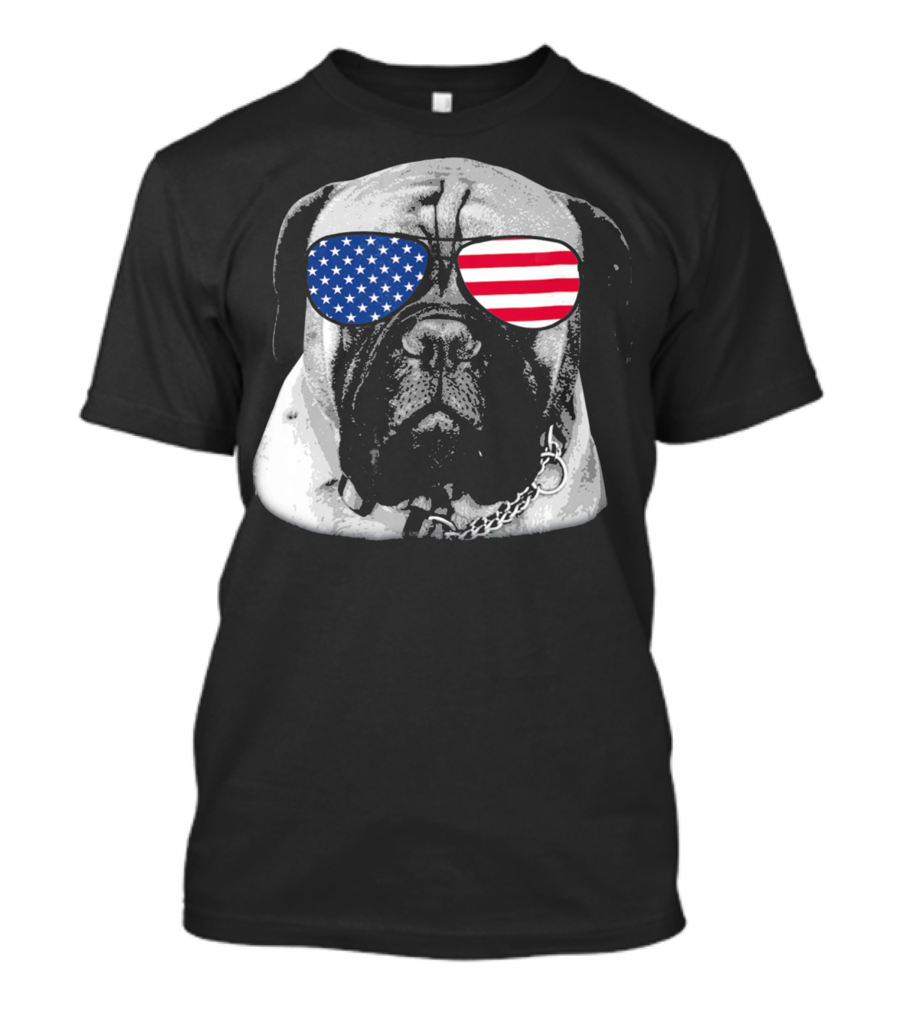 Bullmastiff Dog Wearing American Flag Sunglasses Merica T-Shirt