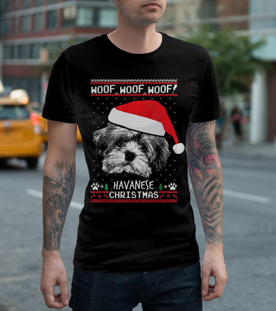 Havanese Woof Woof Woof Christmas Santa Hat T-Shirt