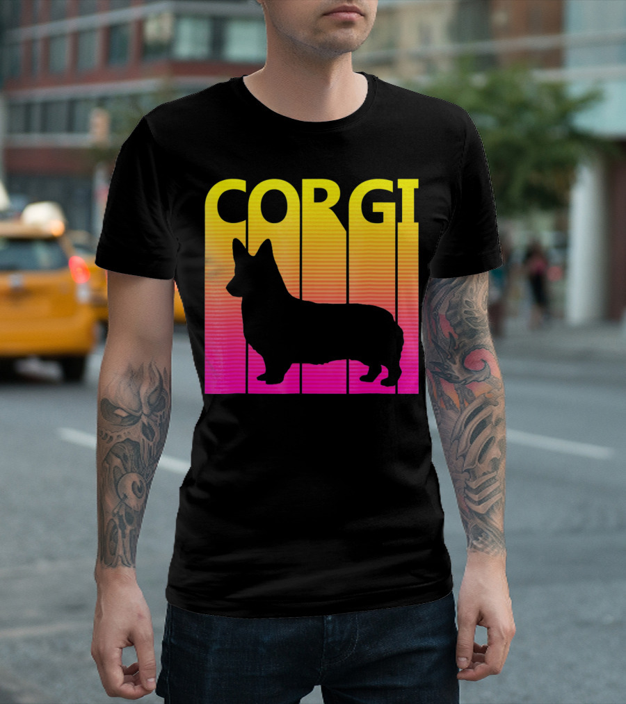 Vintage Corgi Silhouette Retro Sunset T-Shirt