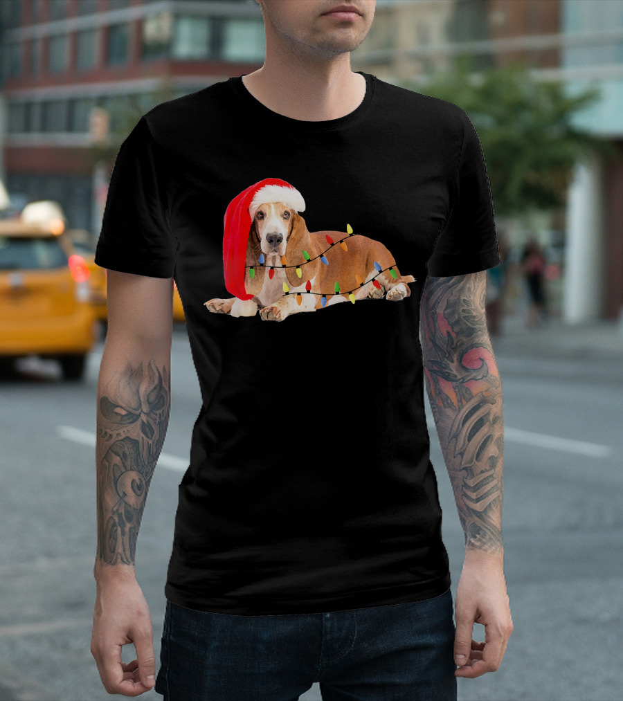 Basset Hound Christmas Santa Lights Dog T-Shirt