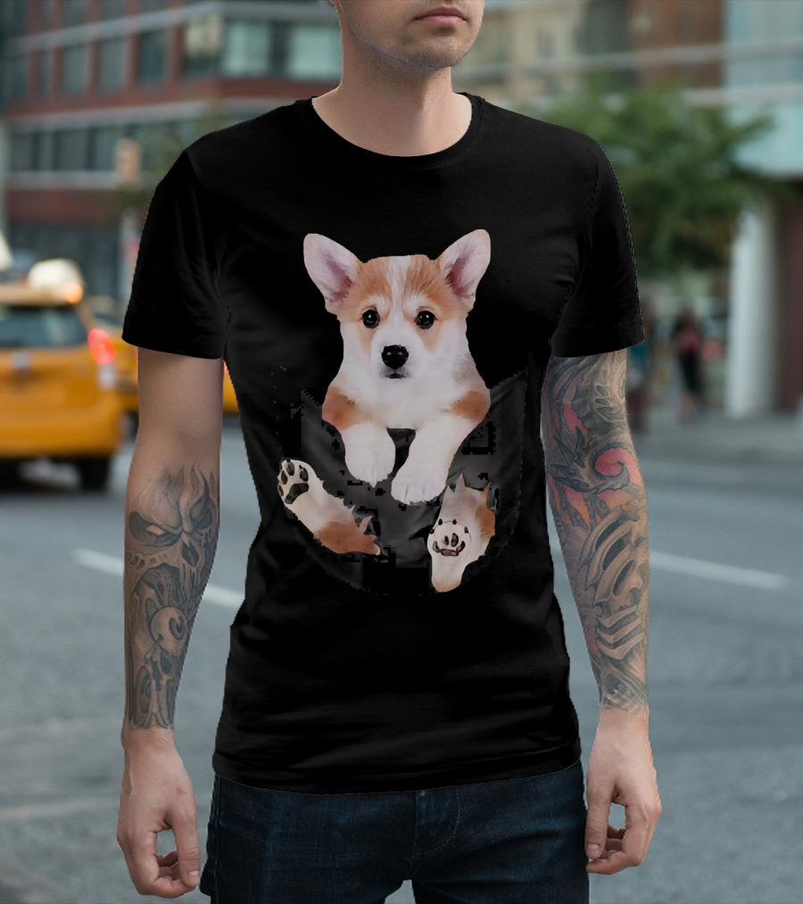 Tiny Dog Funny Cute Corgi in Pocket T-Shirt