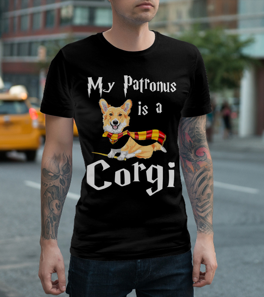My Patronus Is A Corgi with Magic-Inspired Font and Scarf T-Shirt