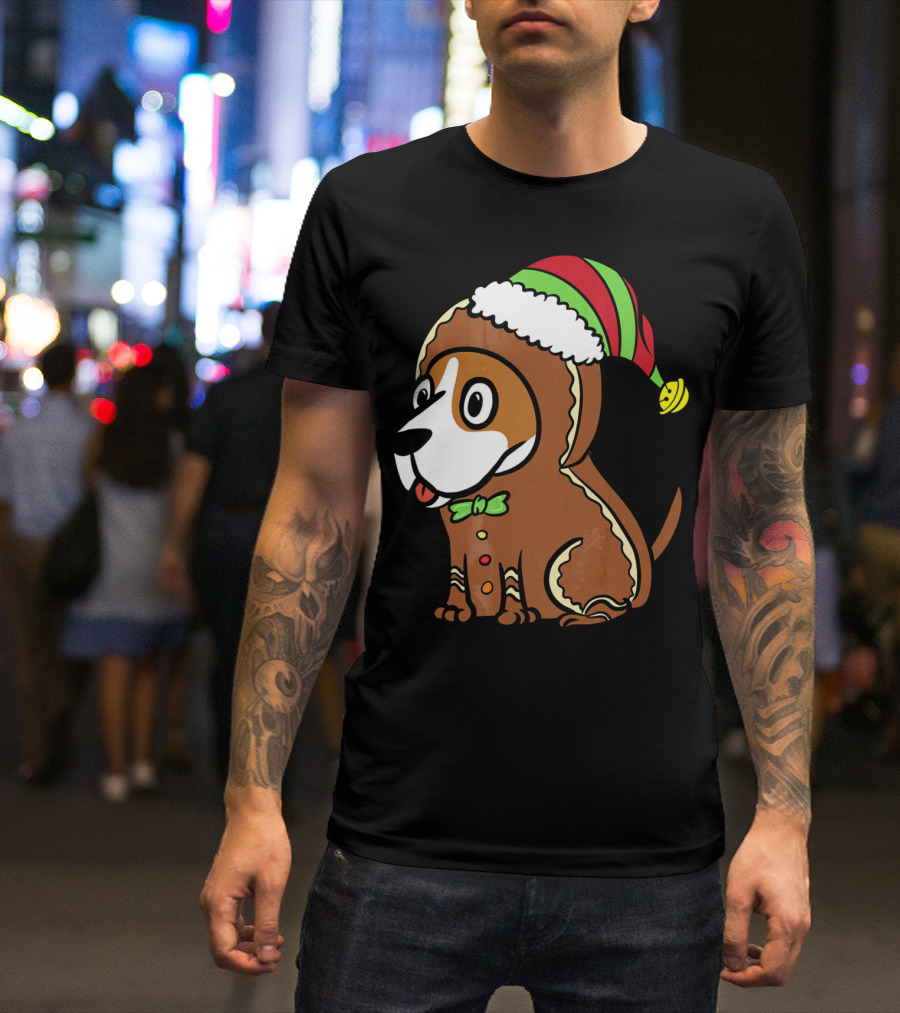 Basset Hound Gingerbread Man Costume Christmas Hat T-Shirt