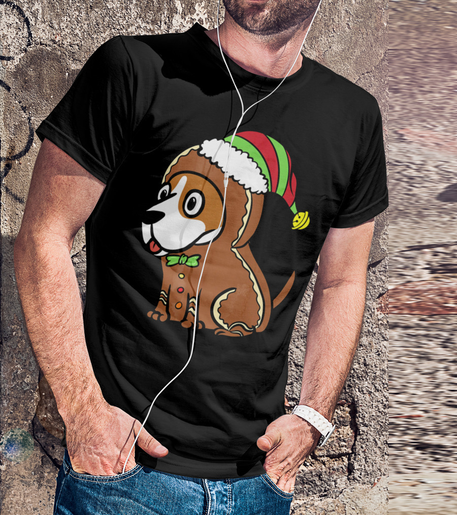 Basset Hound Gingerbread Man Costume Christmas Hat T-Shirt