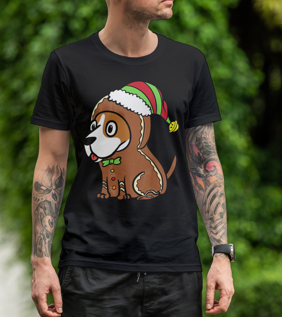 Basset Hound Gingerbread Man Costume Christmas Hat T-Shirt