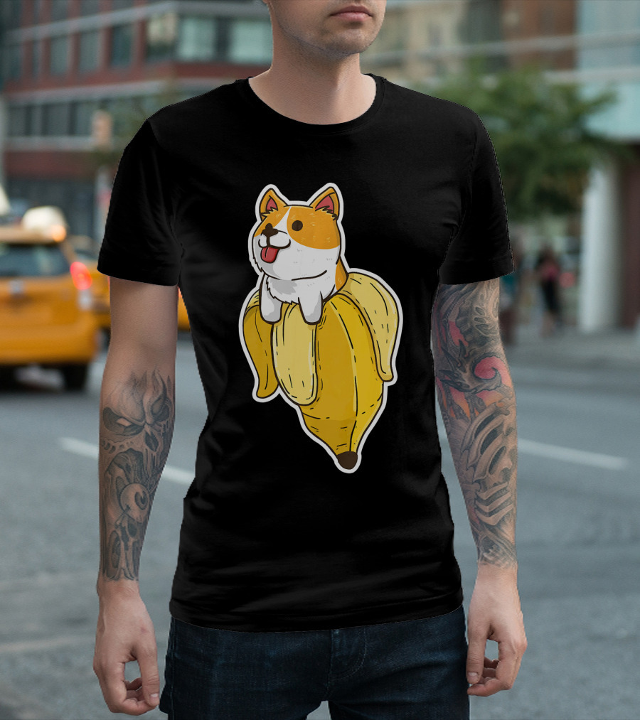 Banana Welsh Corgi Peel Sitting Playfully T-Shirt