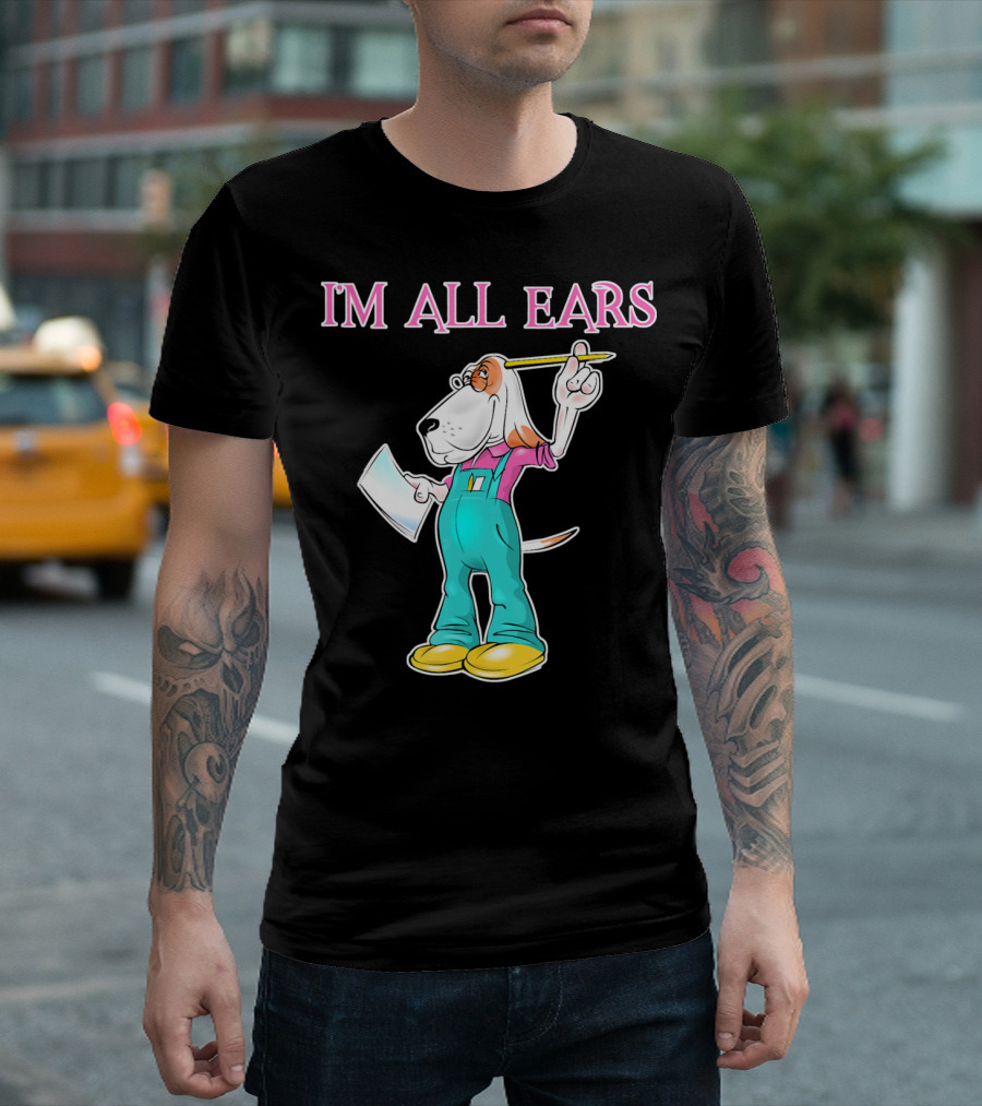 Basset Hound Bloodhound I'm All Ears Beagle Drawing With Glasses and Pencil T-Shirt