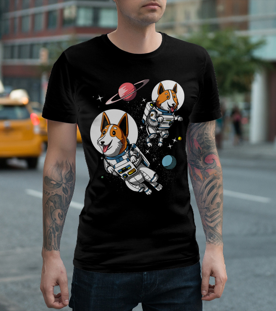 Space Corgi Dog Astronauts Cool Planets Stars T-Shirt