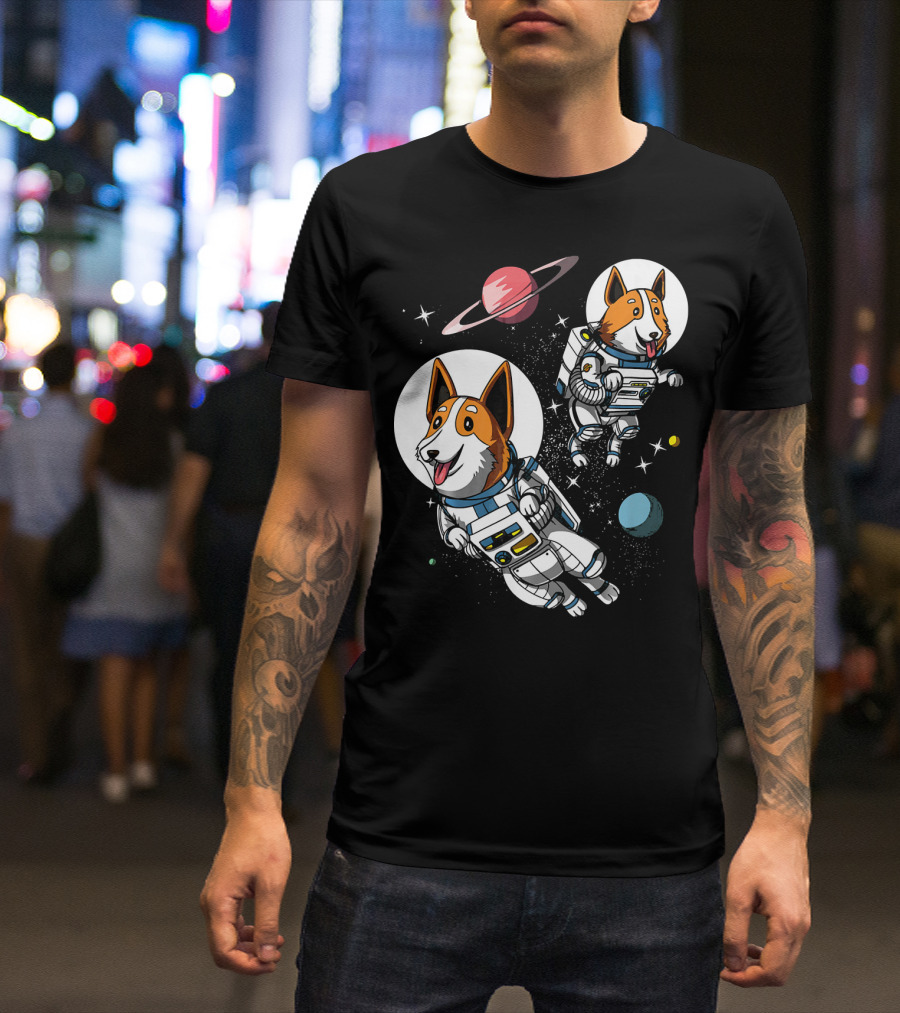 Space Corgi Dog Astronauts Cool Planets Stars T-Shirt