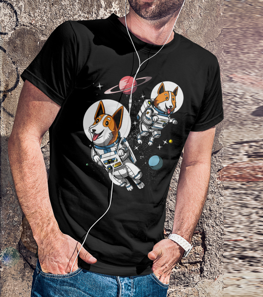 Space Corgi Dog Astronauts Cool Planets Stars T-Shirt