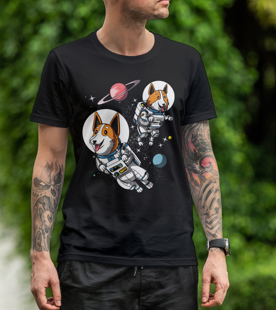 Space Corgi Dog Astronauts Cool Planets Stars T-Shirt