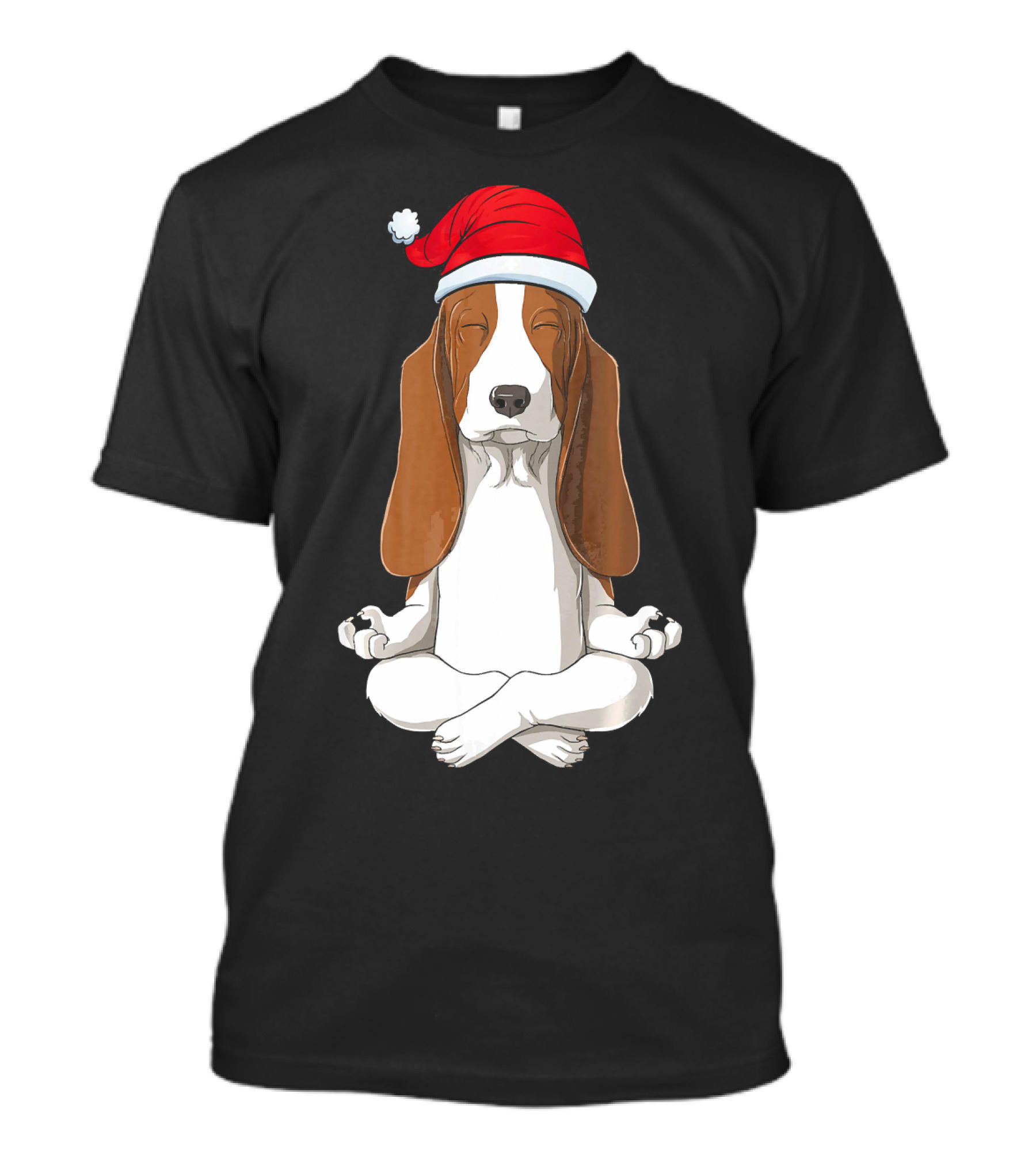 Christmas Basset Hound Meditation With Santa Hat T-Shirt