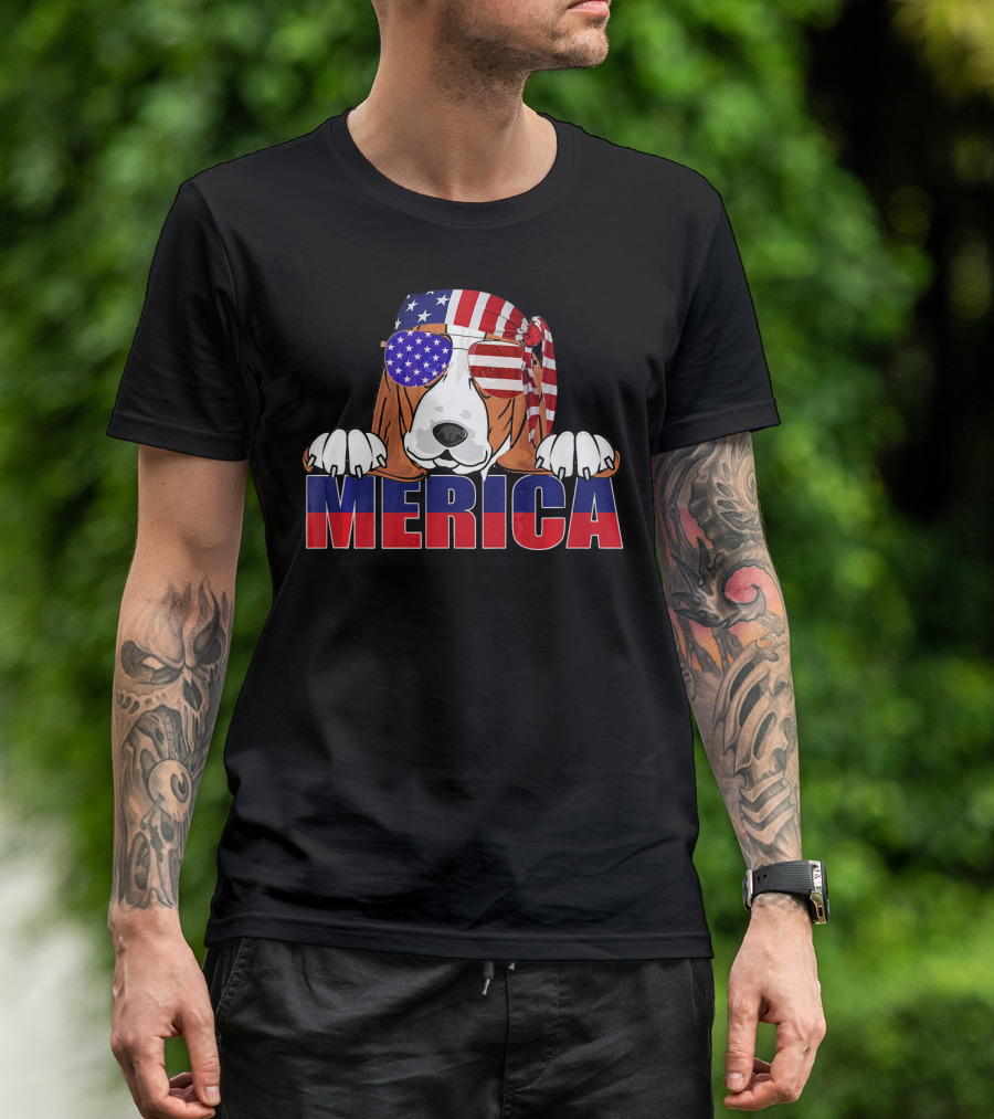 4TH OF JULY AMERICA HAPPY BIRTHDAY 'MERICA BASSE FLAG BANDANA DOG SUNGLASSES T-Shirt