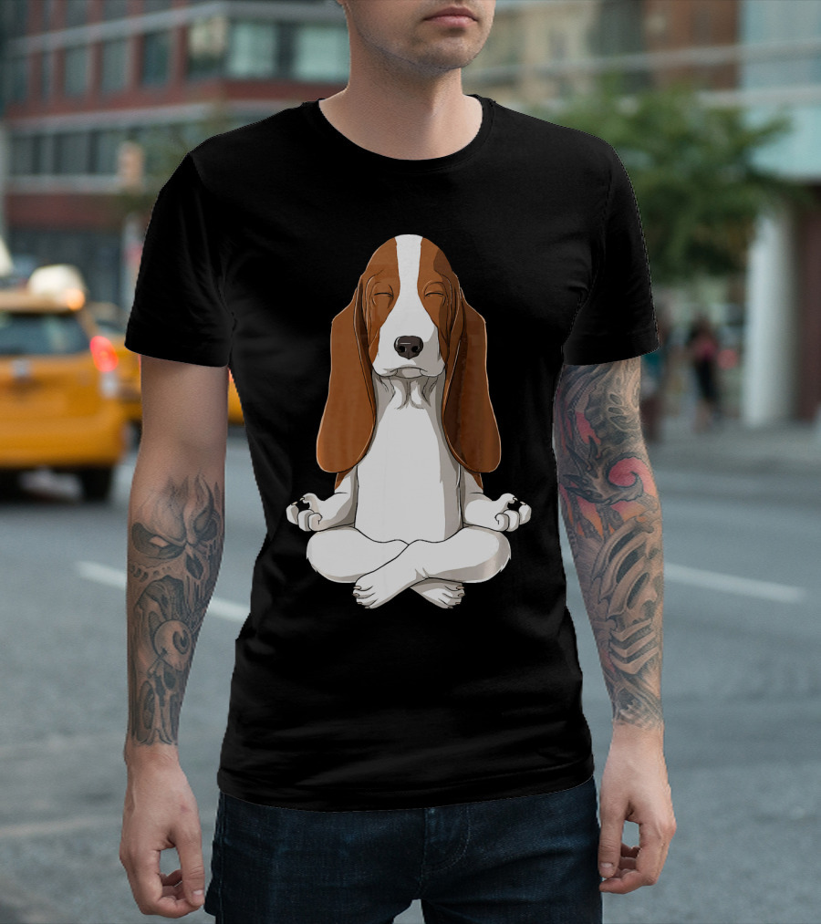 Yoga Basset Hound Meditation Pose Blissful Canine T-Shirt