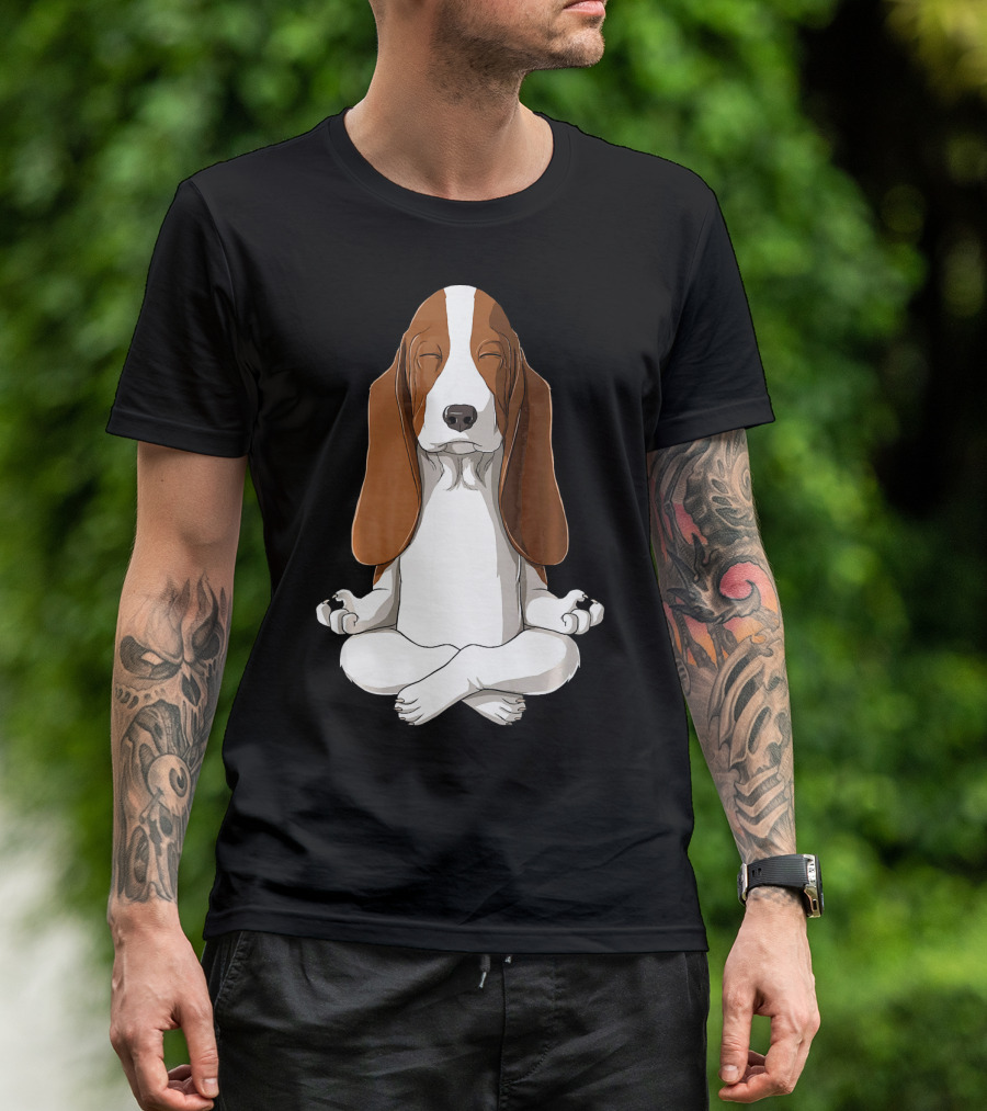 Yoga Basset Hound Meditation Pose Blissful Canine T-Shirt