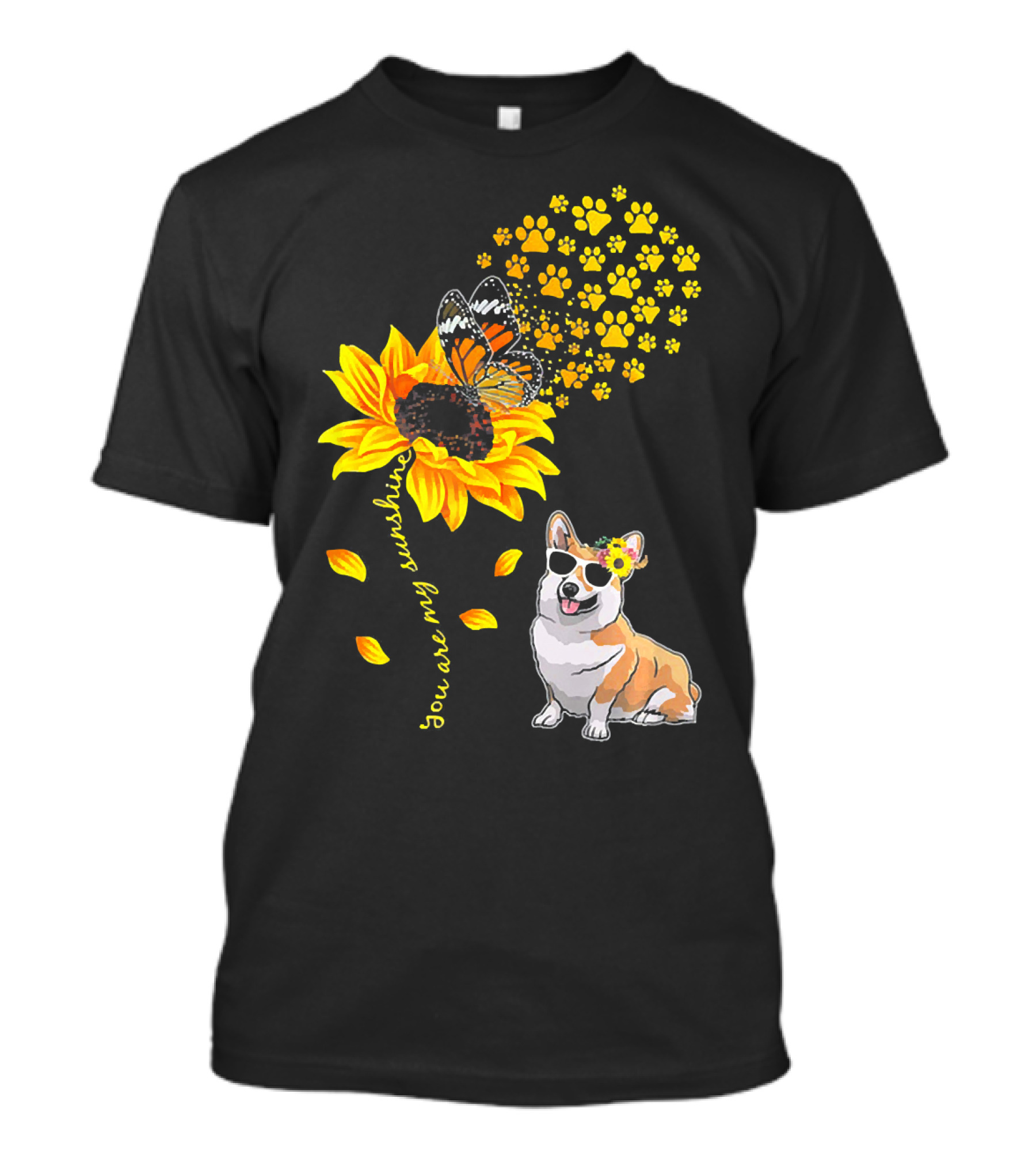 You Are My Sunshine Sunflower Corgi Butterfly Paws T-Shirt