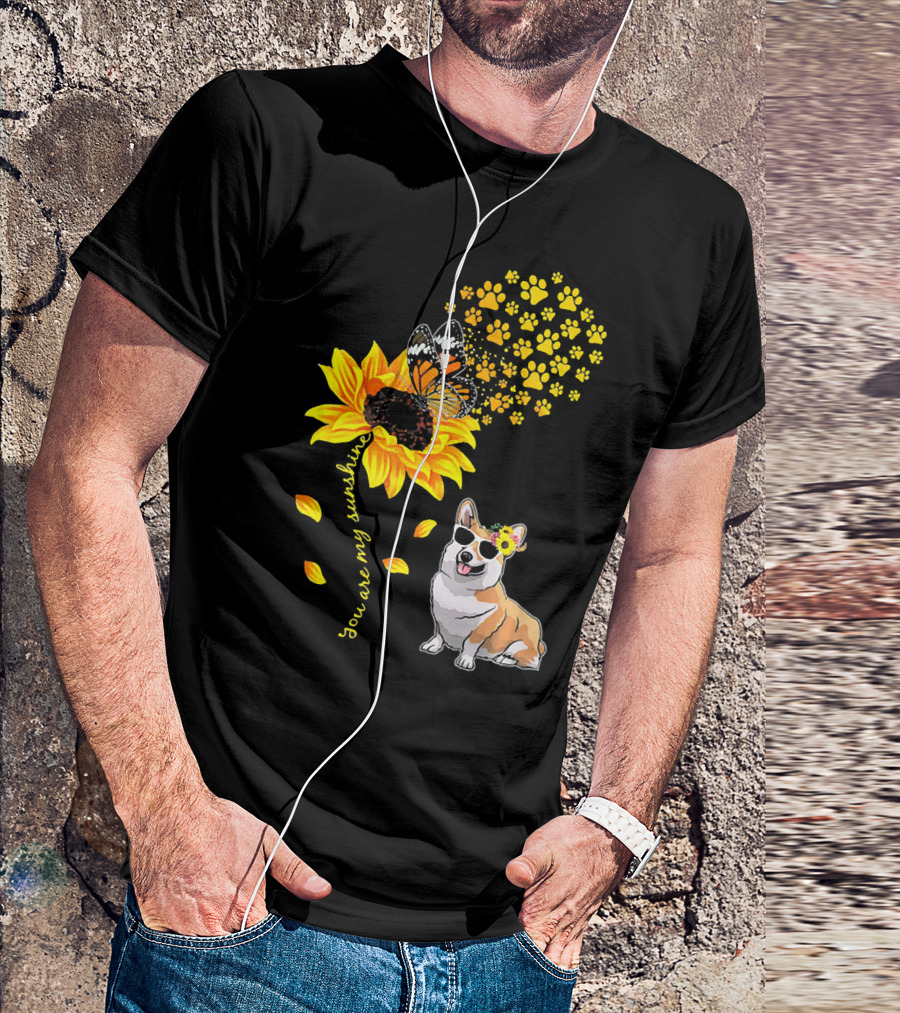 You Are My Sunshine Sunflower Corgi Butterfly Paws T-Shirt