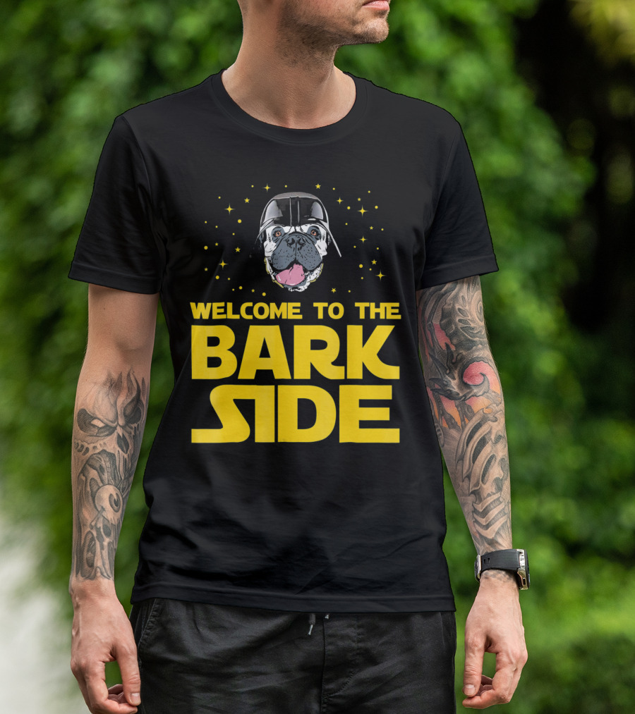 Welcome To The Bark Side Bullmastiff In Space Helmet Surrounded By Stars T-Shirt