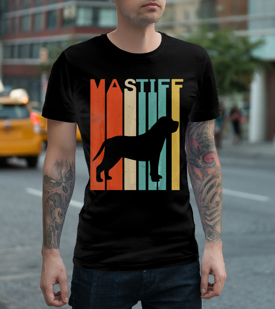 Retro Vintage Mastiff Silhouette Color Stripes T-Shirt
