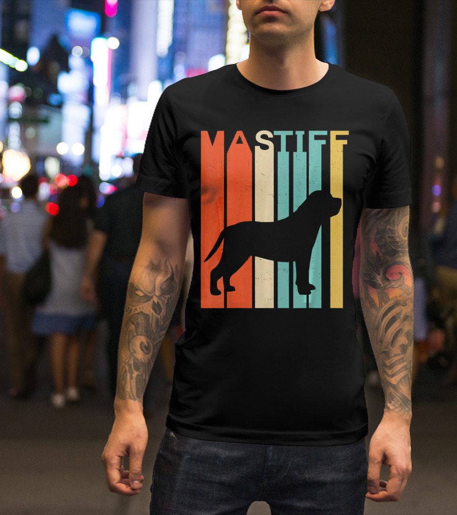 Retro Vintage Mastiff Silhouette Color Stripes T-Shirt