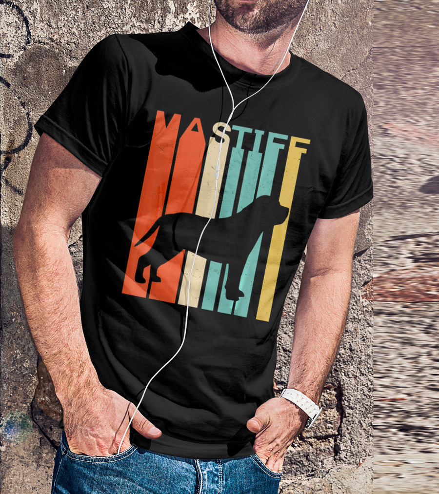 Retro Vintage Mastiff Silhouette Color Stripes T-Shirt