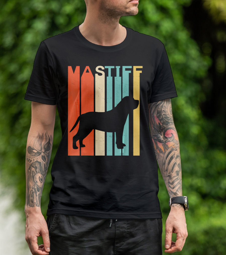 Retro Vintage Mastiff Silhouette Color Stripes T-Shirt