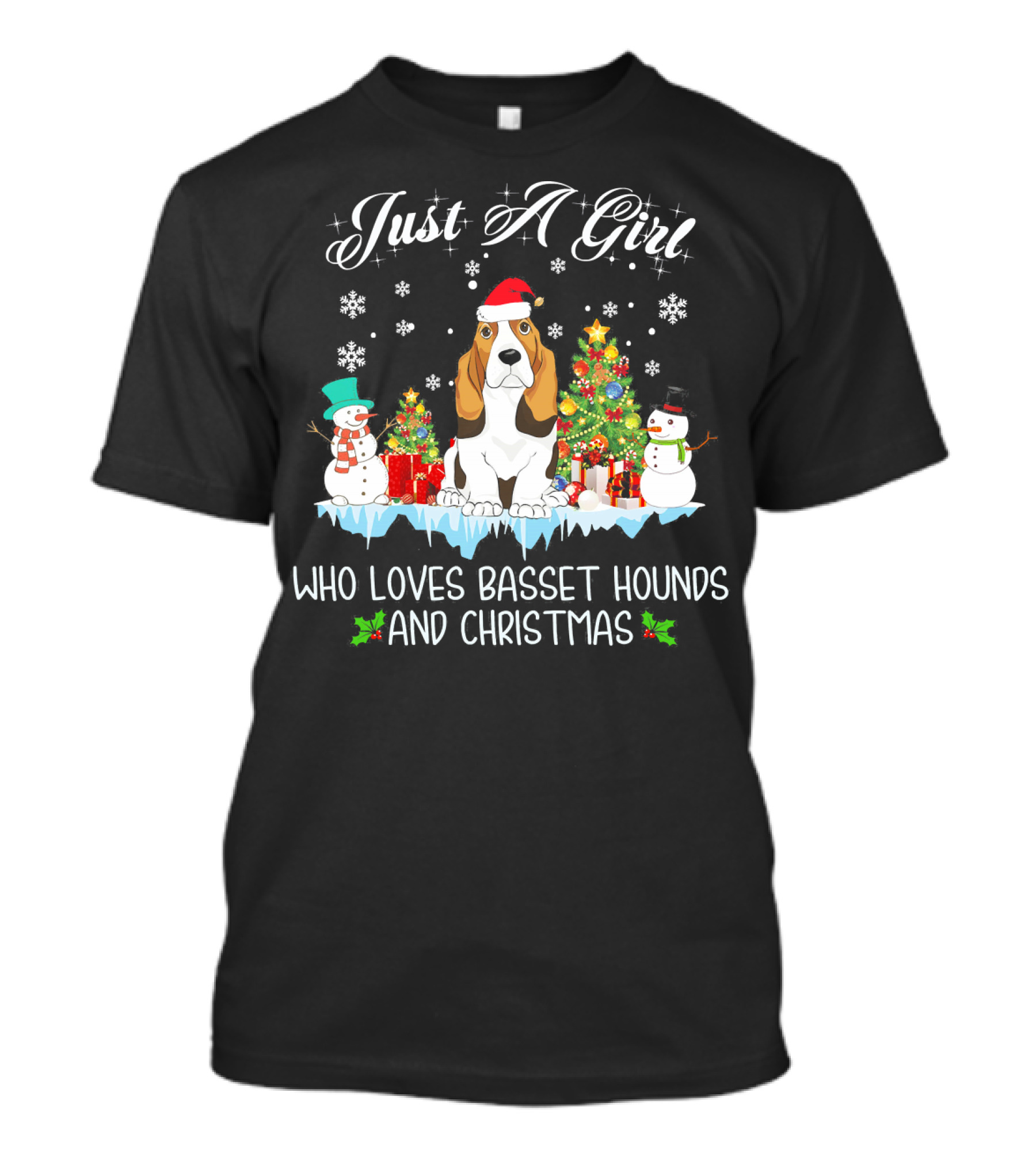 Just A Girl Who Loves Basset Hounds And Christmas T-Shirt