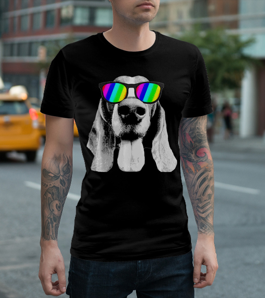 Basset Hound Rainbow Sunglasses T-Shirt