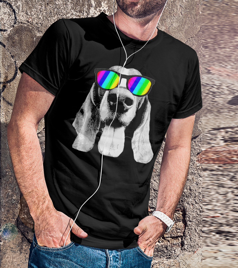 Basset Hound Rainbow Sunglasses T-Shirt