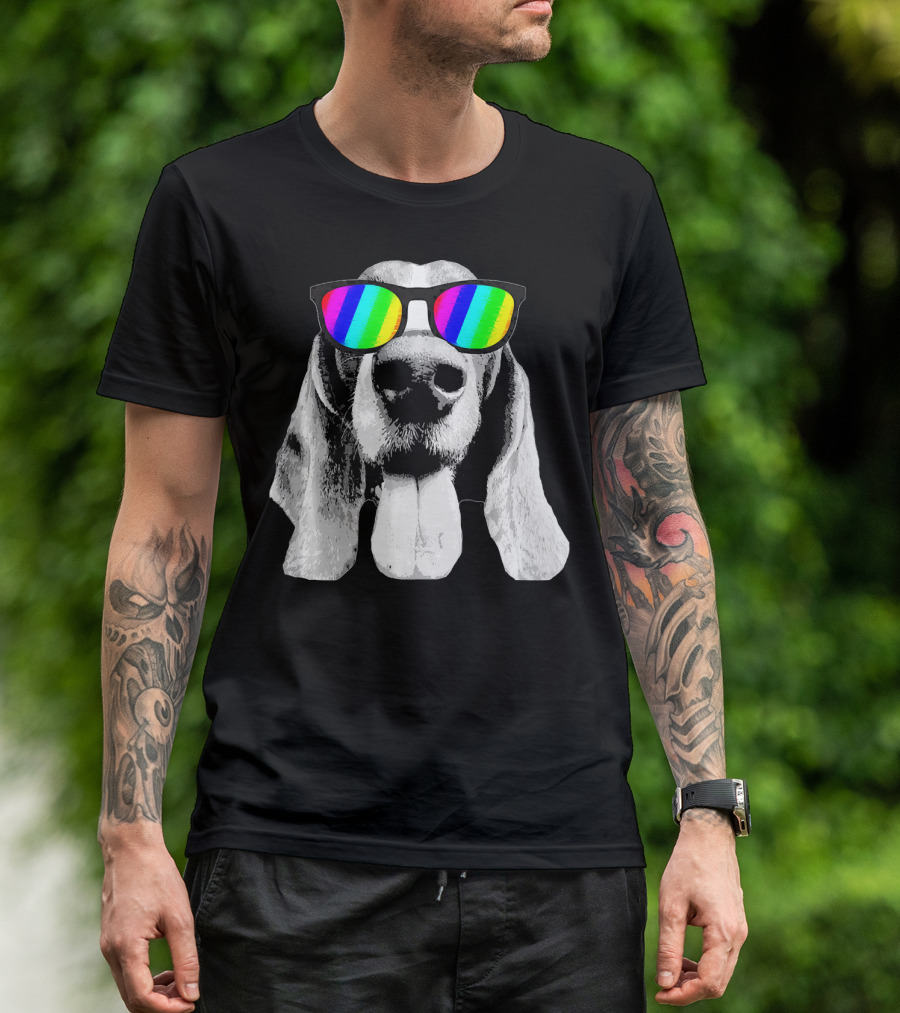 Basset Hound Rainbow Sunglasses T-Shirt